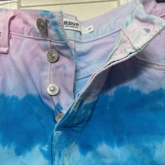 Hudson Lori High Rise Shorts Blue and Purple Tie Dye Denim Cutoffs Size 30 New - Picture 10 of 15